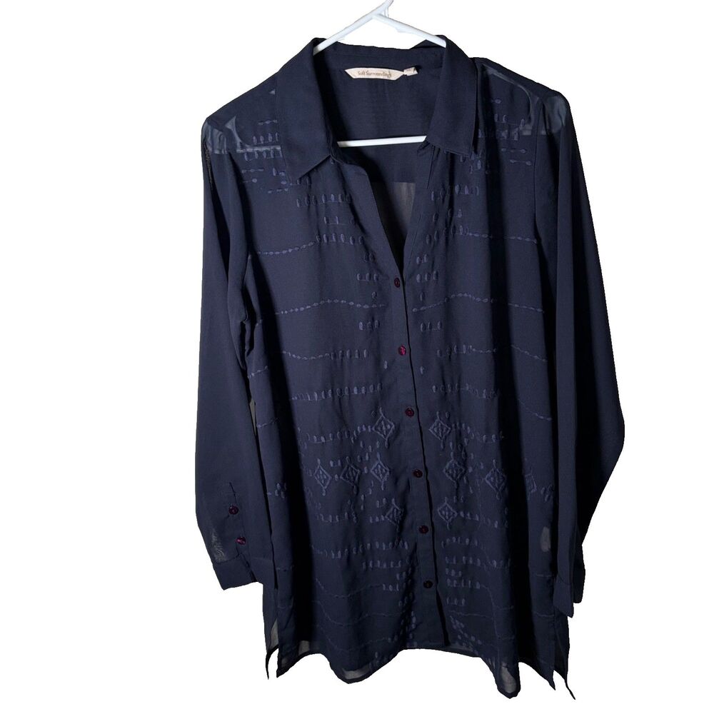 Soft Surroundings Shirt Women's Medium Navy Blue Button Up